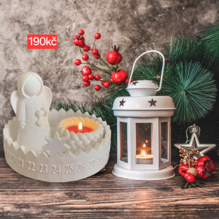 Adventní kalendář s andělkou se srdíčkem a pleteným svícnem